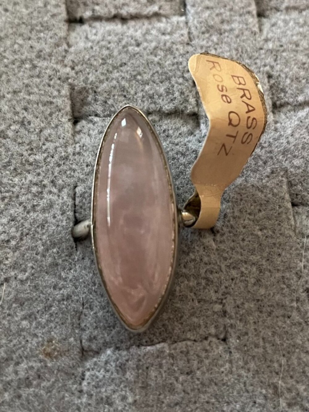 NWT Vintage Ring Brass Rose Quartz 5 Retro Inspired Hippie Boho Festival $46